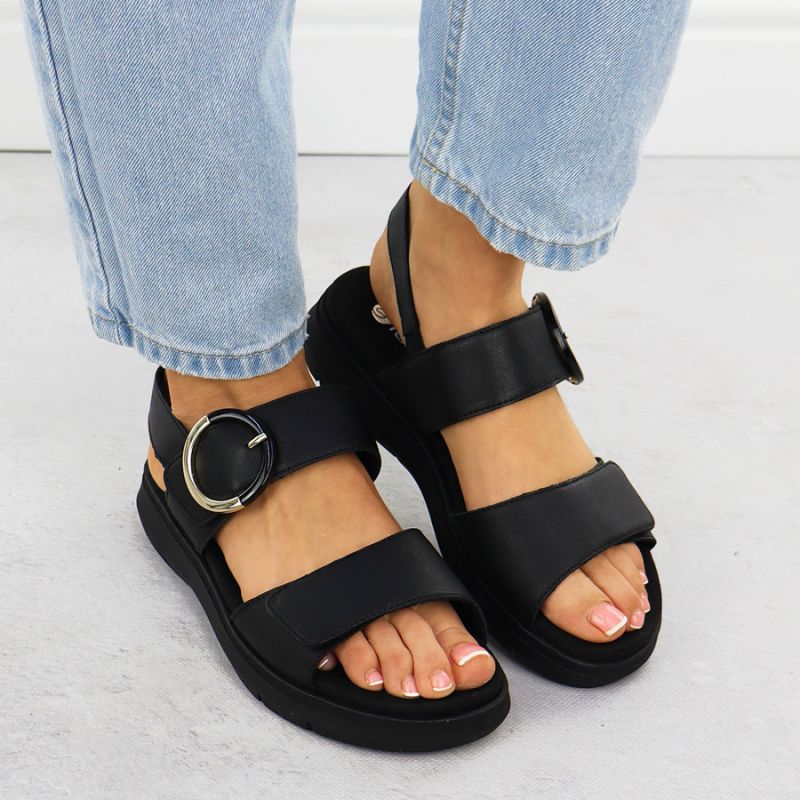 Women's leather wedge sandals black Remonte D2K50-00 Footwear Your Sports Performance