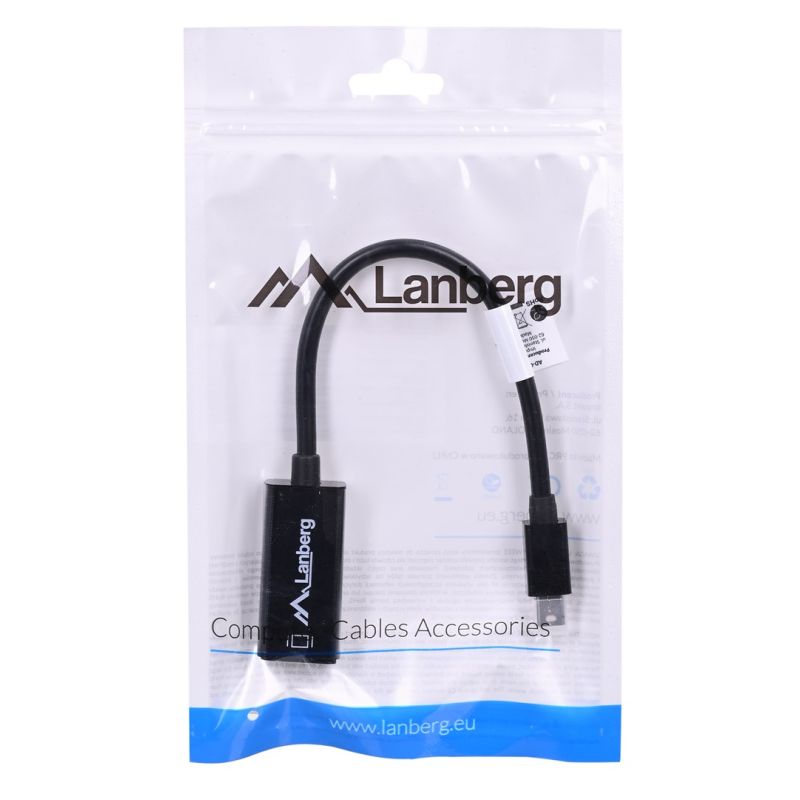 Lanberg AD-0005-BK adapter (Mini DisplayPort M - HDMI F; 0.20m; black) Kable i adaptery/Adaptery, przejściówki Your Sports Performance