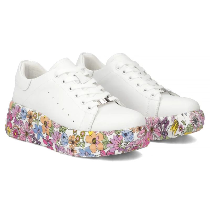 Leather platform sneakers with white floral print Filippo DP7507