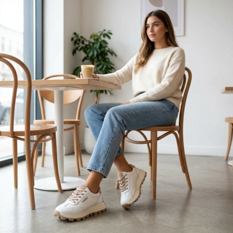 Leather platform sneakers, white, Filippo DP7498