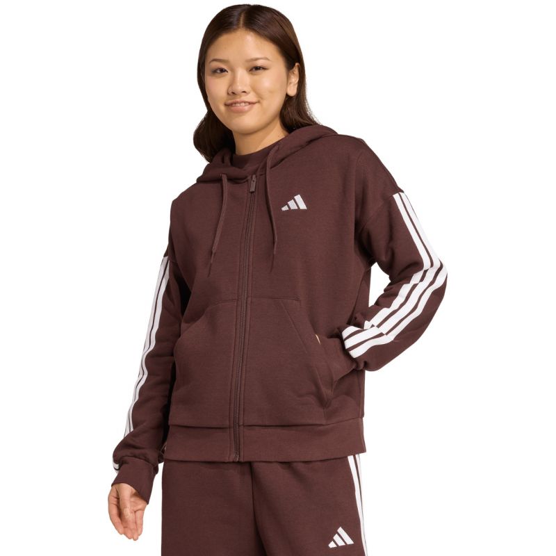 Women's adidas Essentials 3-Stripes Full-Zip Fleece Hoodie Brown JY3082 To be categorized Your Sports Performance