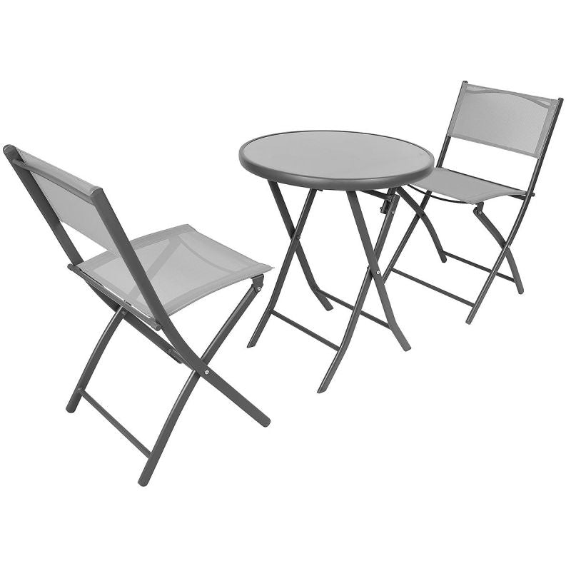 BALCONY FURNITURE SET ROUND TABLE AND 2 FOLDING CHAIRS GRAY Home and Garden/Garden Your Sports Performance