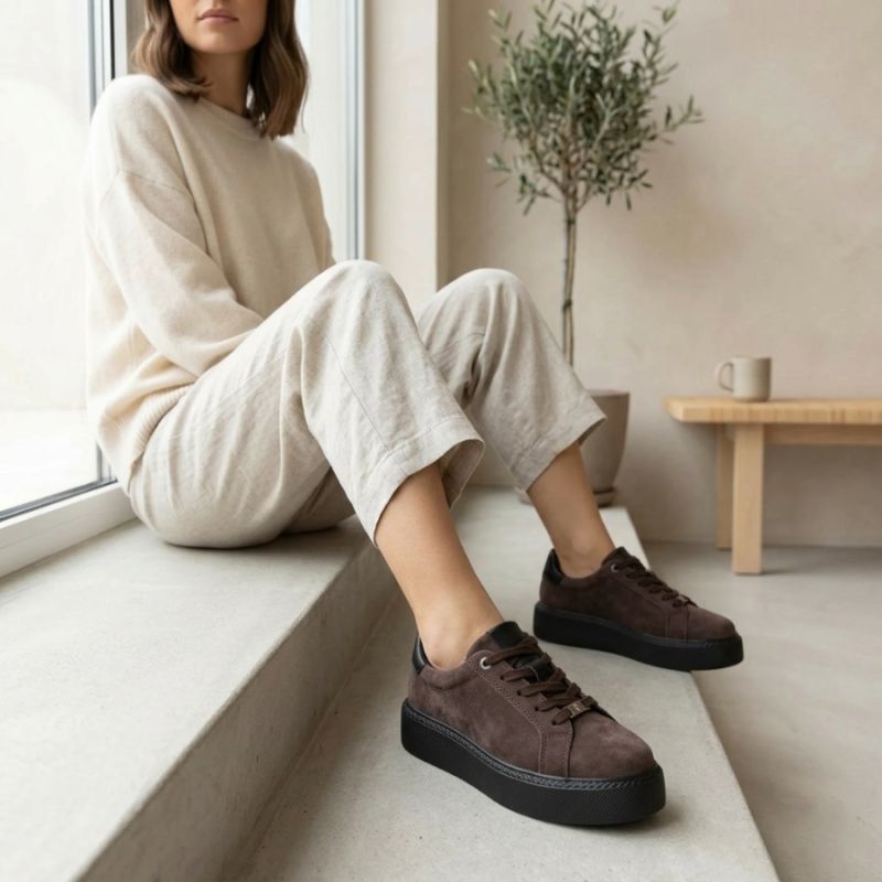 Women's leather platform sneakers, brown, Filippo DP6119