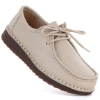 Women's leather lace-up moccasins, beige, Artiker 58C1519 Artiker