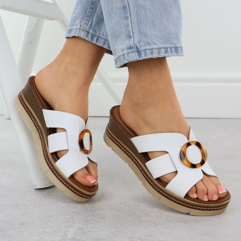 Women's leather wedge sandals white Remonte D2L52-80 Footwear Your Sports Performance