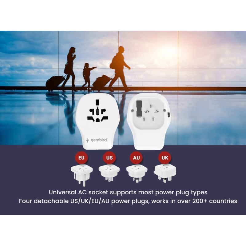 GEMBIRD UNIVERSAL TRAVEL ADAPTER 20W, WHITE Kable i adaptery/Adaptery, przejściówki Your Sports Performance