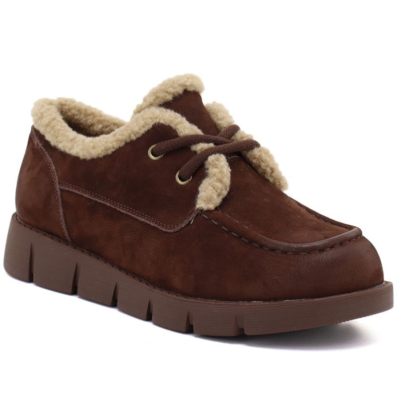 Brown leather shoes lined with sheepskin, Vinceza FIO27-67022