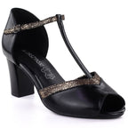 Black open toe pumps on a block heel M.Daszyński SA107-37 M. Daszyński
