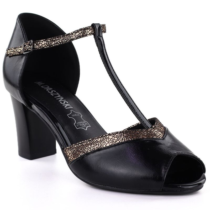 Black open toe pumps on a block heel M.Daszyński SA107-37 M. Daszyński