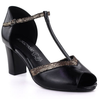 Black open toe pumps on a block heel M.Daszyński SA107-37 M. Daszyński