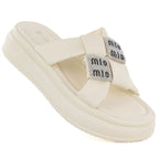 Women's beige platform flip-flops with zircons Potocki 16347 Potocki