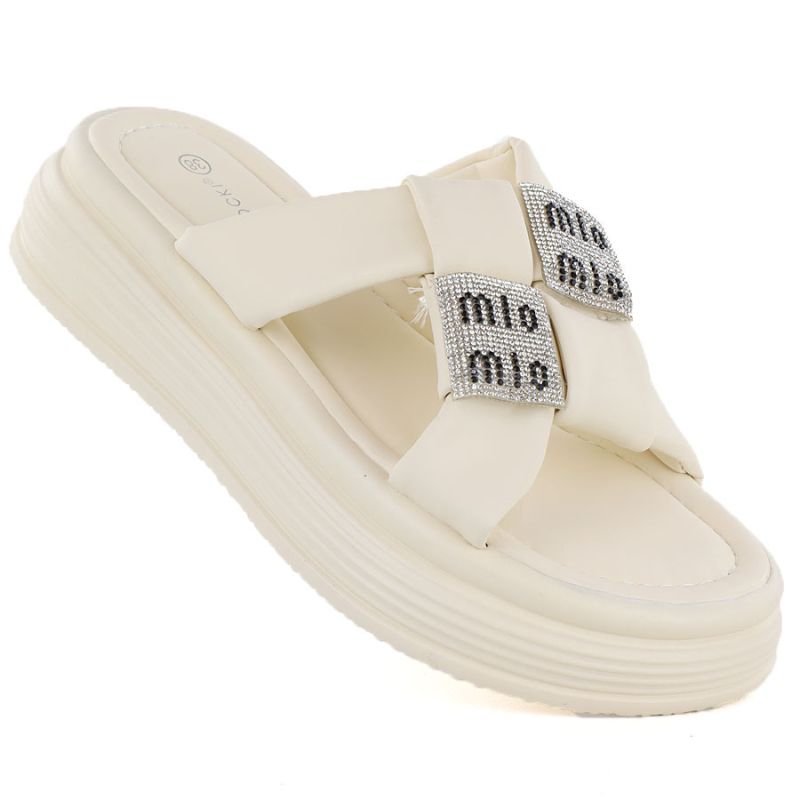 Women's beige platform flip-flops with zircons Potocki 16347 Potocki