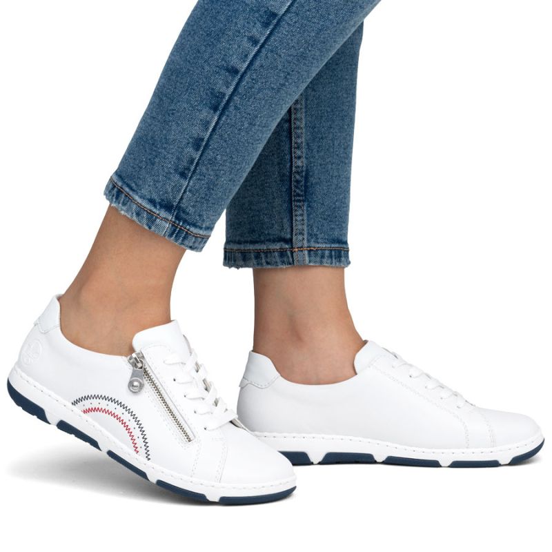 Women's leather ankle boots with zipper, white, Rieker 42424-80 To be categorized Your Sports Performance