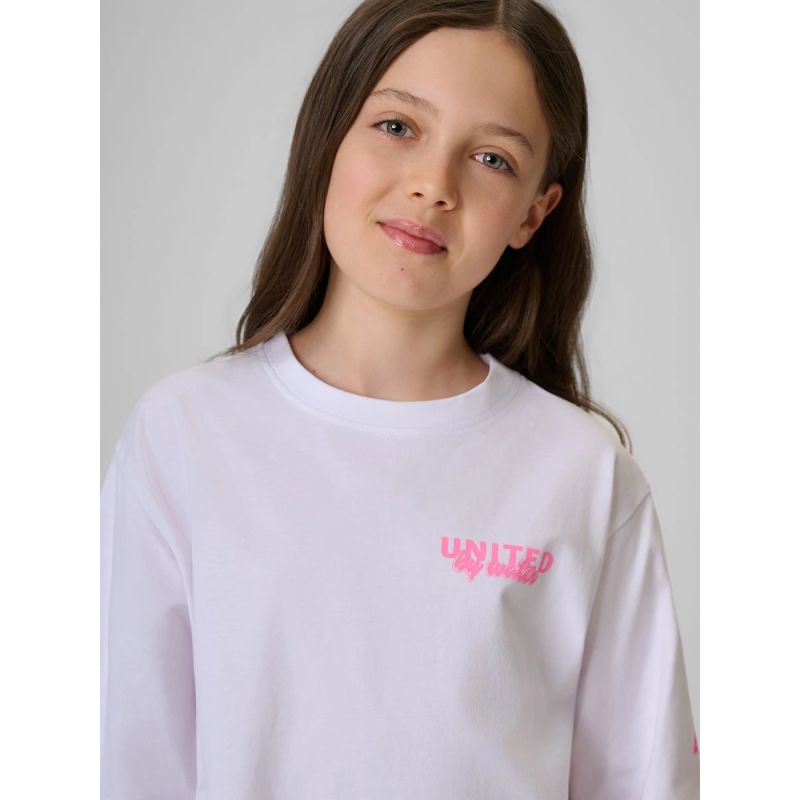 Girls' loose T-shirt with print 4F 4FJRSS26TTSHF3910-10S