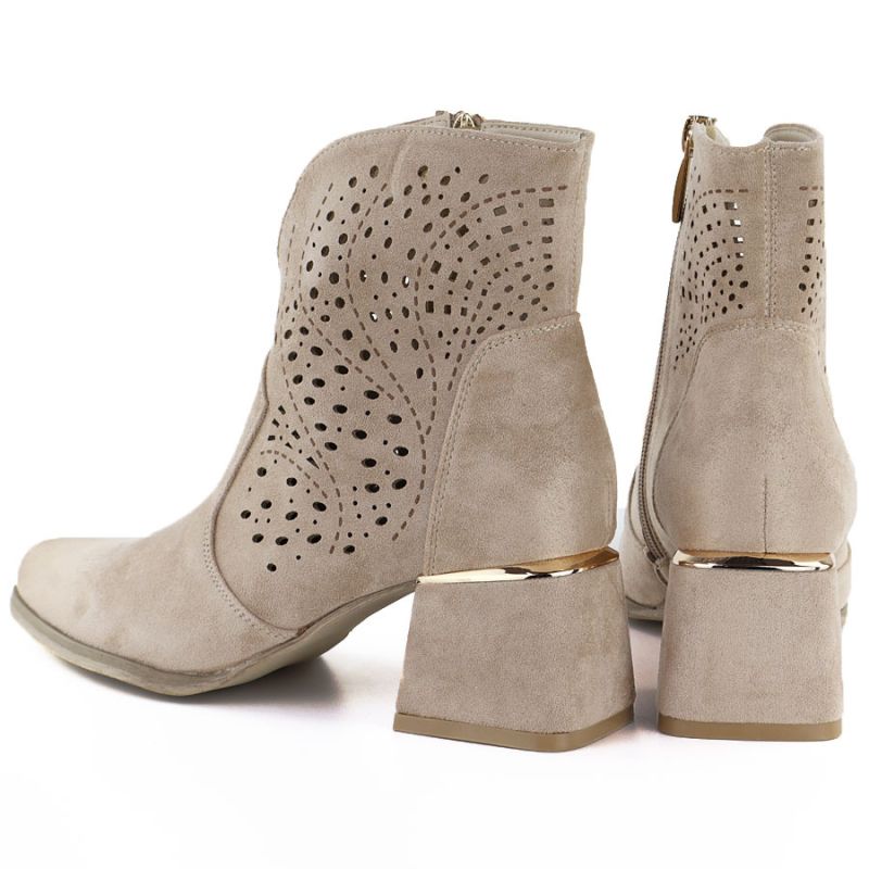 Women's suede ankle boots with openwork heels, beige, Potocki SZ12757 To be categorized Your Sports Performance