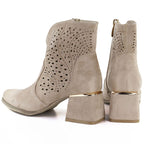 Women's suede ankle boots with openwork heels, beige, Potocki SZ12757 To be categorized Your Sports Performance