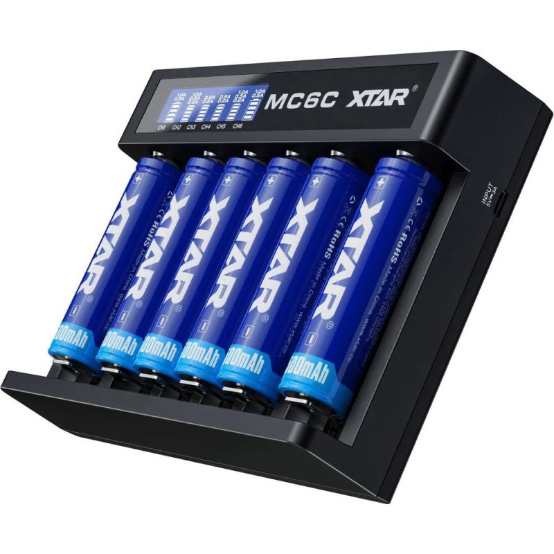XTAR CHARGER FOR CYLINDRICAL LI-ION 18650 BATTERIES - 6 CHANNELS MC6C Baterie, akumulatorki i ładowarki/Ładowarki akumulatorowe (bez akumulatorków) Your Sports Performance
