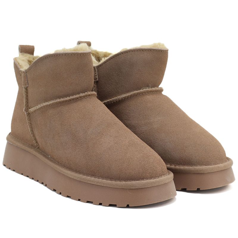 Women's leather ankle boots with beige platform snow boots Vinceza 97961