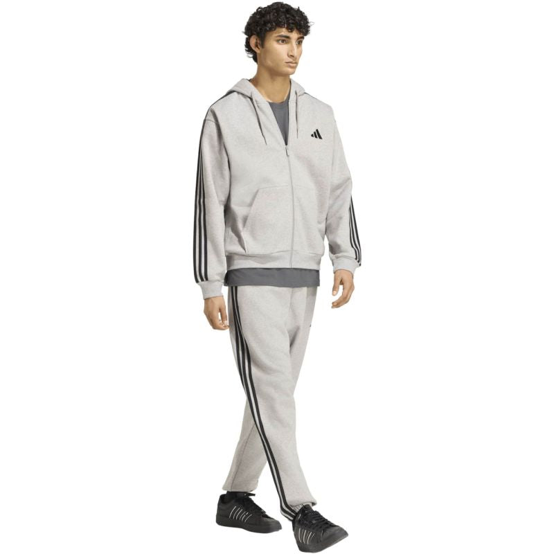 Men's adidas Essentials 3-Stripes Fleece Tapered Cuffed Pants Gray KY4127