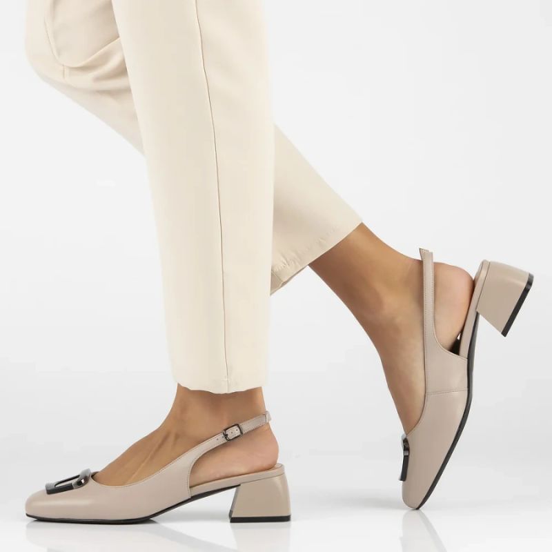 Leather pumps with block strap, beige, Filippo DP6183 Rieker