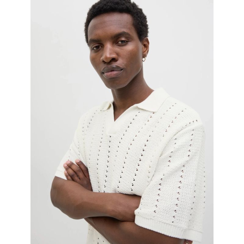 Jack&Jones men's T-shirt JORPAROS KNIT ESTER SS CROCHET POLO 12272562 SEA SALT Jack&Jones