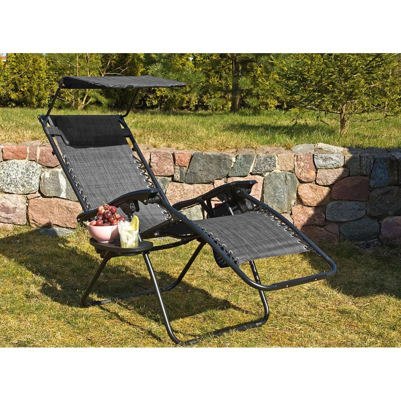 FOLDABLE GARDEN DECK CHAIR WITH CANOPY 173X52/65X110CM GRAY Home and Garden/Garden Your Sports Performance