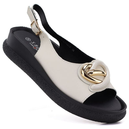 Women's beige leather platform sandals S.Barski 61-6047 S.Barski