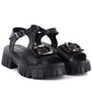 Women's leather sandals on a platform with decoration, black Vinceza 26-79611 Vinceza