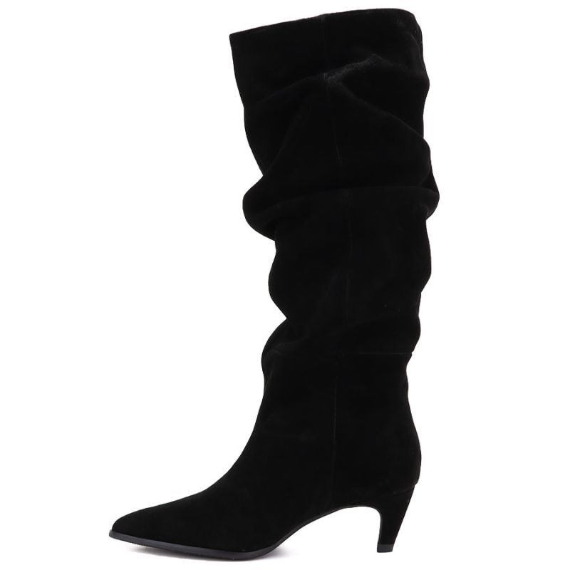 Women's leather boots, ruffled, black, Vinceza ZHI27-89167