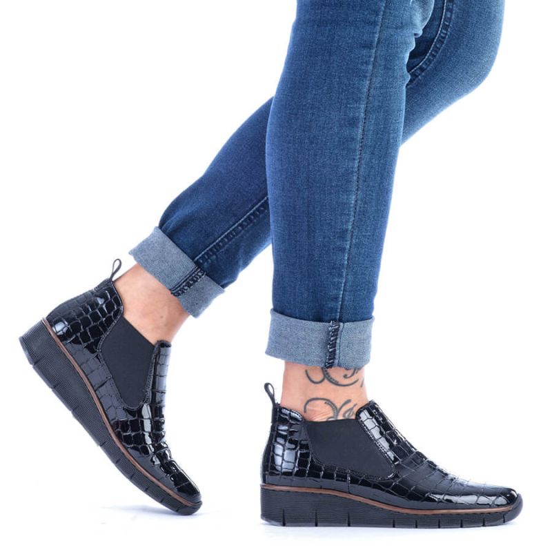 Rieker W R474 snakeskin leather ankle boots black