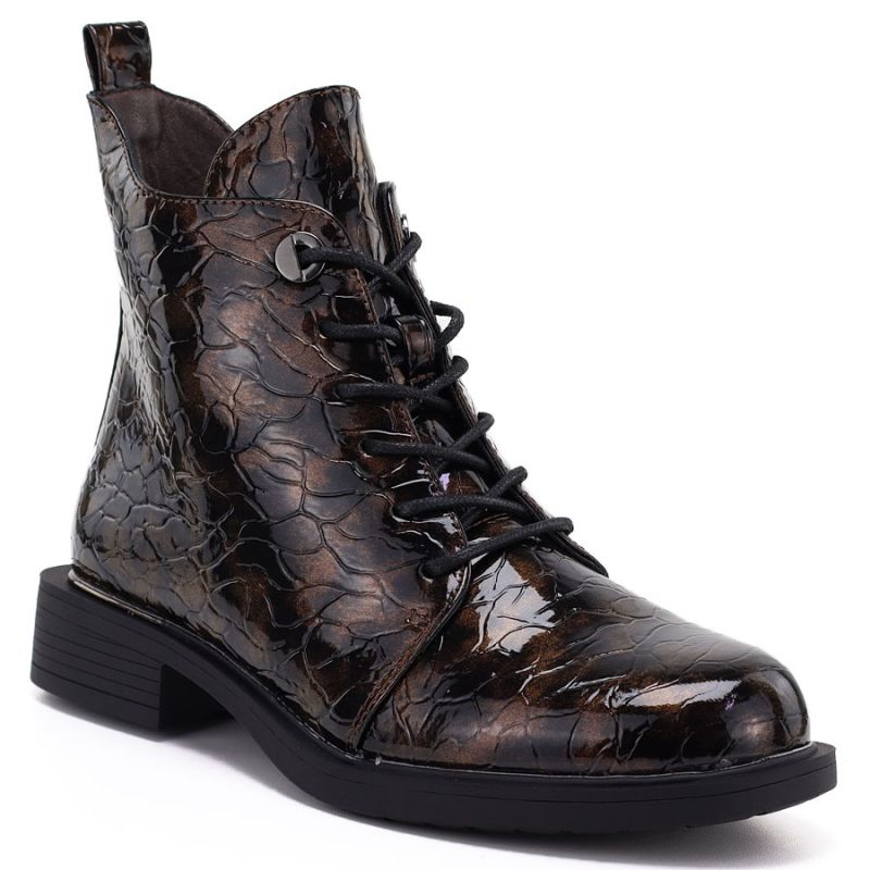 Women's patent leather brown ankle boots S.Barski HY62-8140