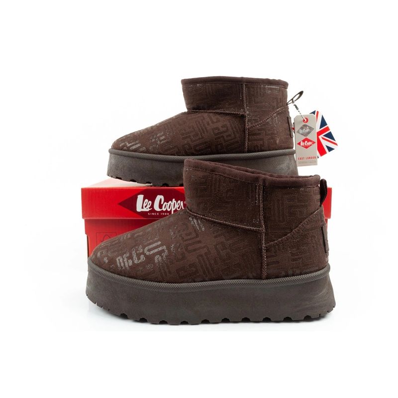 Lee Cooper women's winter snow boots, fashionable fur-lined ankle boots, dark brown Lee Cooper