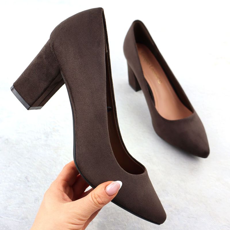 Women's chocolate suede pumps with a block heel Sergio Leone PB414 Footwear Your Sports Performance