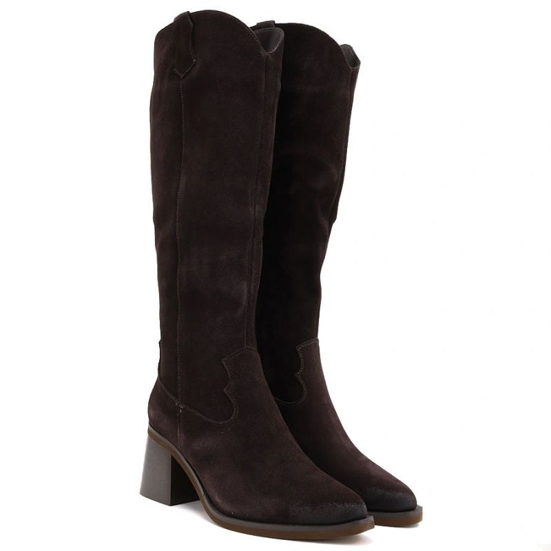 Women's leather cowboy boots with heels, suede, brown, Vinceza 133103