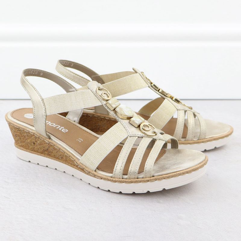Women's wedge sandals with elastic bands, gold, Remonte R6264-91 Footwear Your Sports Performance