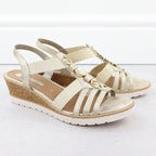 Women's wedge sandals with elastic bands, gold, Remonte R6264-91 Footwear Your Sports Performance