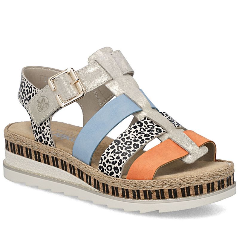 Rieker V7904-90 Women's Leather Wedge Sandals Rieker