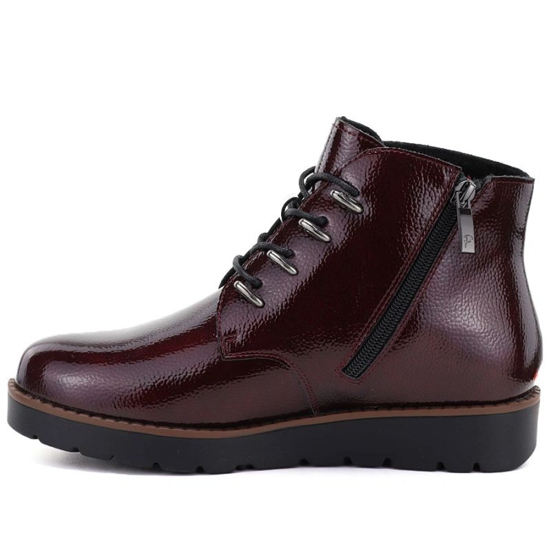 Women's patent leather burgundy wedge ankle boots Potocki Z25-JE19360