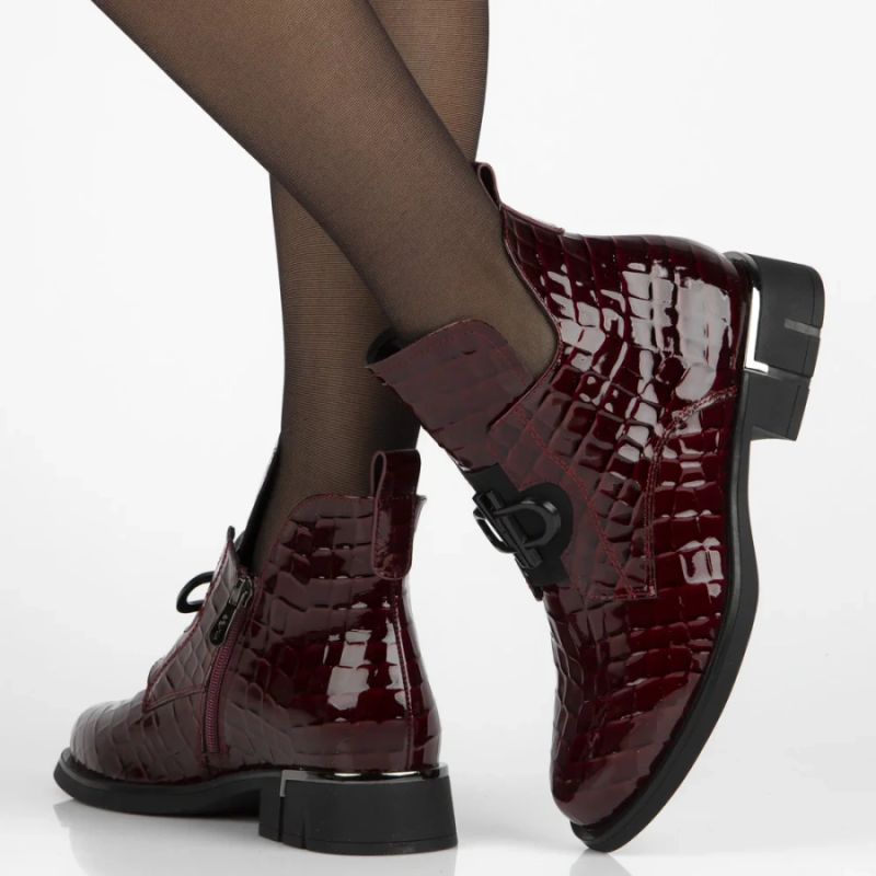 Women’s burgundy patent leather croc-effect ankle boots Filippo DBT7191