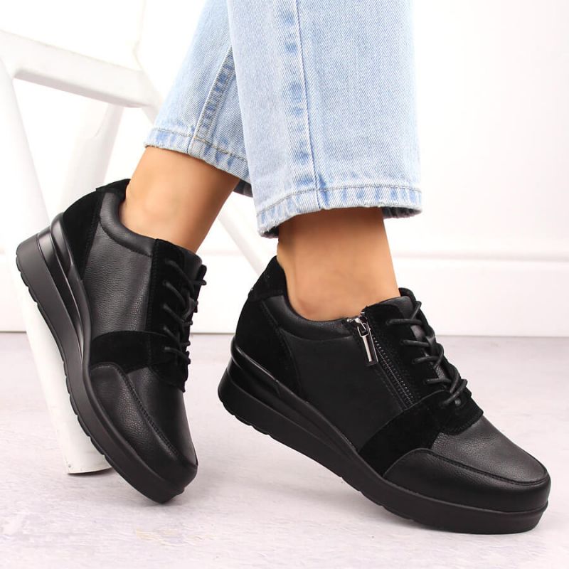 Sergio Leone PB236-S women's leather wedge sneakers, black Footwear Your Sports Performance