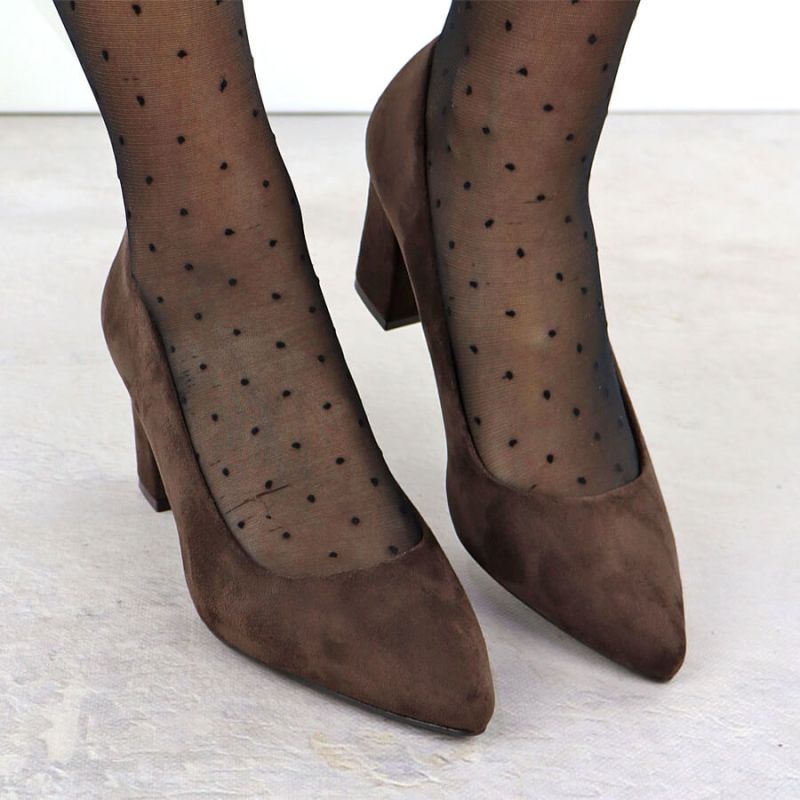 Women's chocolate suede pumps with a block heel Sergio Leone PB414 Footwear Your Sports Performance