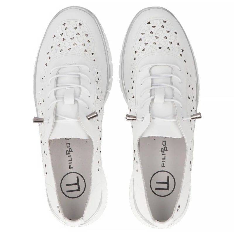 Women's leather openwork shoes, white Filippo DP6714 Filippo