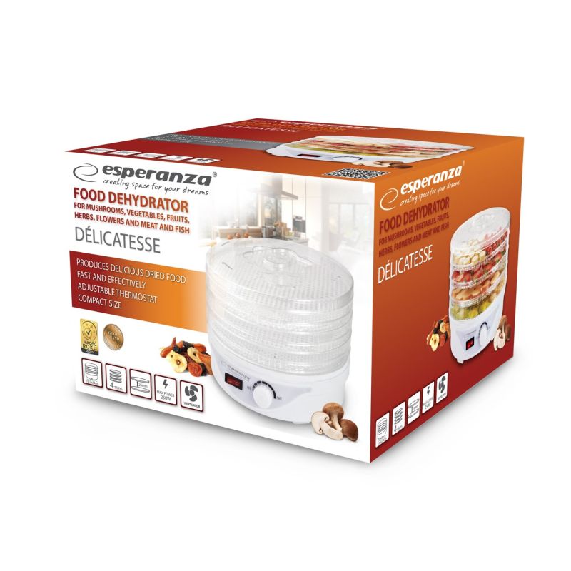 Esperanza DÉLICATESSE EKD003 mushroom, vegetable and fruit dehydrator (250W; white) AGD - Produkty/Suszarki do grzybów, warzyw i owoców Your Sports Performance