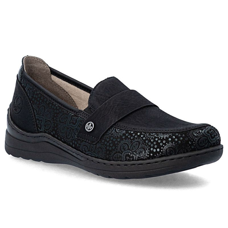 Women's comfortable black moccasin shoes Rieker 48968-00