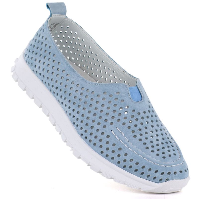 Women's leather openwork shoes, blue Vinceza 93220 Vinceza