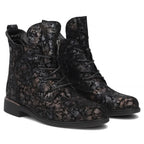 Women's leather ankle boots with floral pattern, black Filippo DBT8283