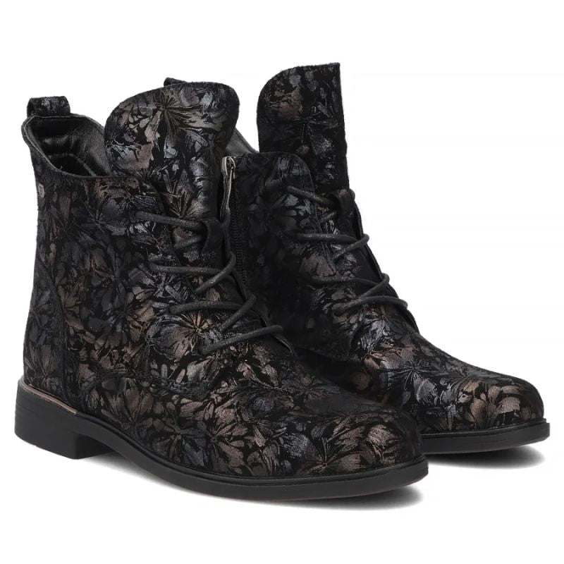 Women's leather ankle boots with floral pattern, black Filippo DBT8283