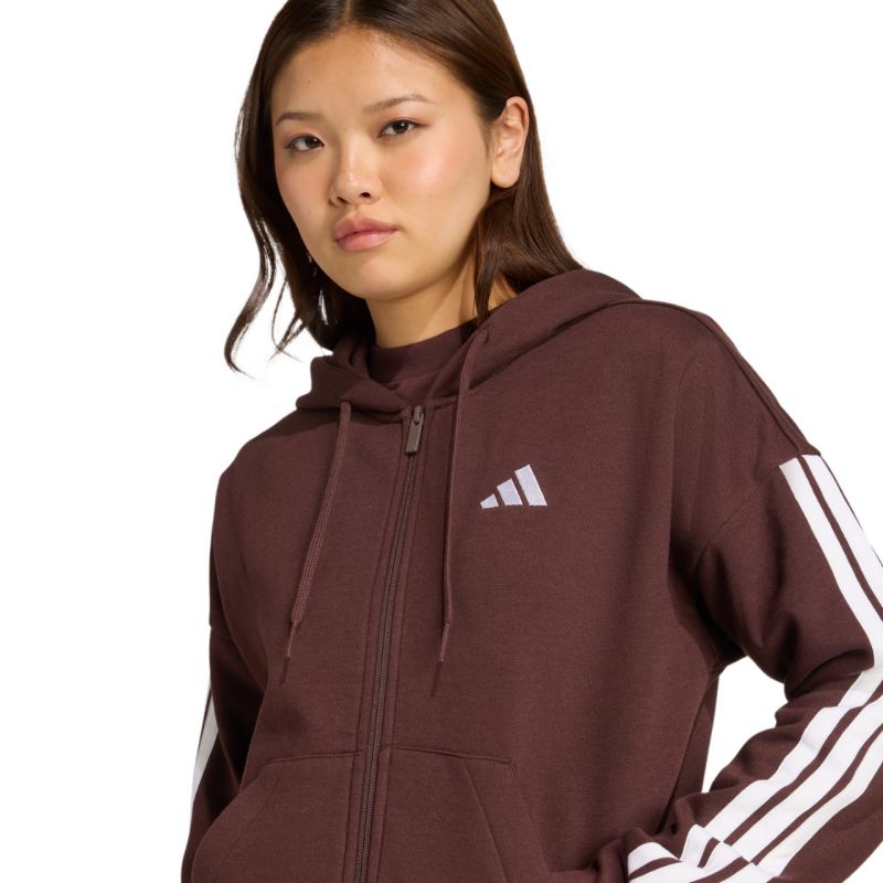 Women's adidas Essentials 3-Stripes Full-Zip Fleece Hoodie Brown JY3082 To be categorized Your Sports Performance