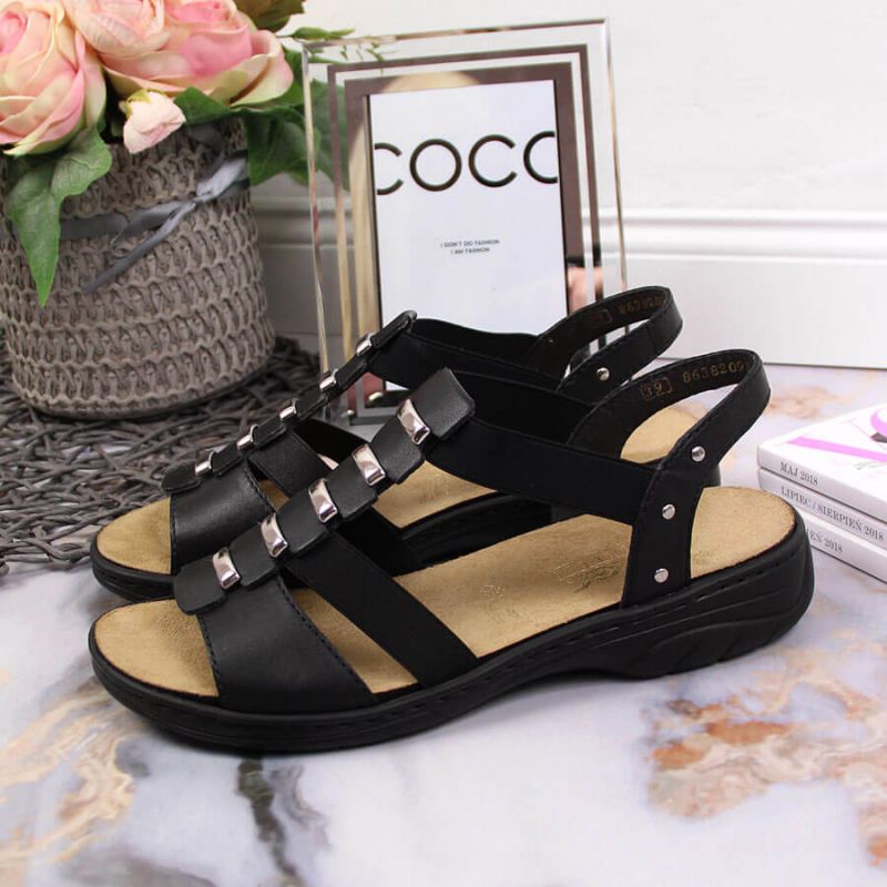 Black leather Roman sandals Rieker W 64580 Footwear/Outdoor Your Sports Performance