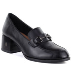 Women's leather lords shoes with heels, black, Vinceza 18116 Vinceza